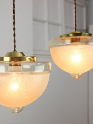 Mid-Century Italian Brass and Glass Pendant Lamps, Set of 2-HGJ-1783530