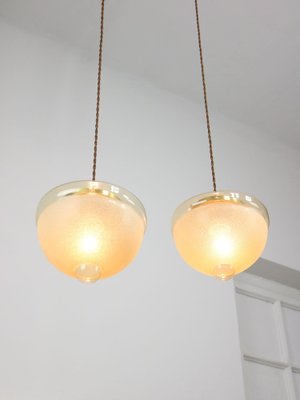 Mid-Century Italian Brass and Glass Pendant Lamps, Set of 2-HGJ-1783530