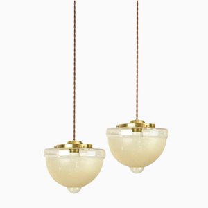 Mid-Century Italian Brass and Glass Pendant Lamps, Set of 2-HGJ-1783530