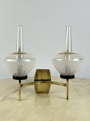 Mid-Century Italian Brass and Glass Wall Light, 1960s-YST-1818614