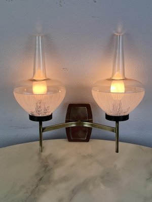 Mid-Century Italian Brass and Glass Wall Light, 1960s-YST-1818614