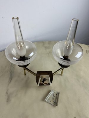 Mid-Century Italian Brass and Glass Wall Light, 1960s-YST-1818614