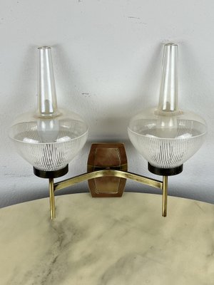 Mid-Century Italian Brass and Glass Wall Light, 1960s-YST-1818614