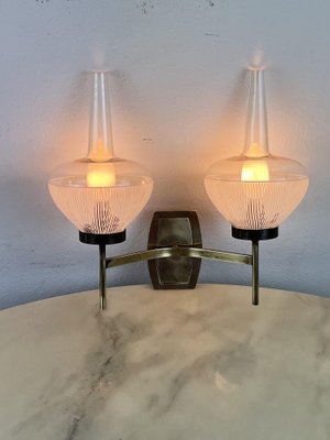 Mid-Century Italian Brass and Glass Wall Light, 1960s-YST-1818614