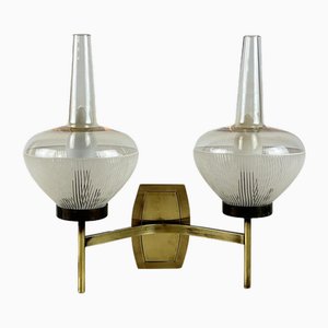 Mid-Century Italian Brass and Glass Wall Light, 1960s-YST-1818614