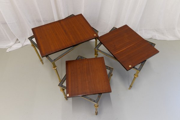 Mid-Century Italian Brass and Goatskin Side Tables by Aldo Tura, 1960s, Set of 3-WIX-2022527