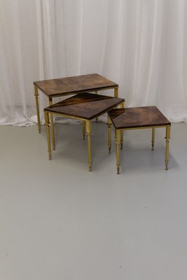 Mid-Century Italian Brass and Goatskin Side Tables by Aldo Tura, 1960s, Set of 3-WIX-2022527