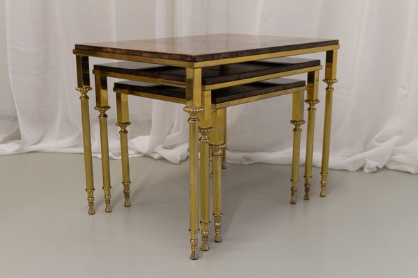 Mid-Century Italian Brass and Goatskin Side Tables by Aldo Tura, 1960s, Set of 3-WIX-2022527