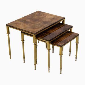 Mid-Century Italian Brass and Goatskin Side Tables by Aldo Tura, 1960s, Set of 3-WIX-2022527