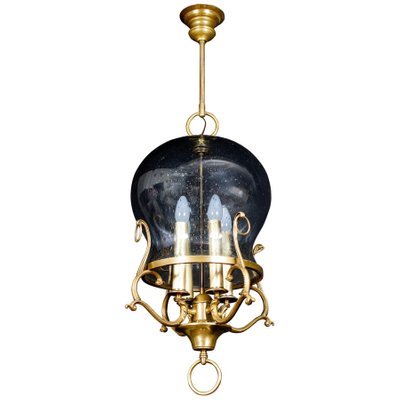 Mid-Century Italian Brass and Light Blue Murano Glass Lantern-MBH-1031821