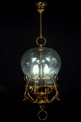 Mid-Century Italian Brass and Light Blue Murano Glass Lantern-MBH-1031821