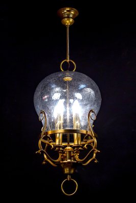 Mid-Century Italian Brass and Light Blue Murano Glass Lantern-MBH-1031821