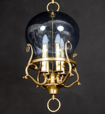 Mid-Century Italian Brass and Light Blue Murano Glass Lantern-MBH-1031821