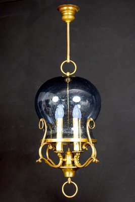 Mid-Century Italian Brass and Light Blue Murano Glass Lantern-MBH-1031821