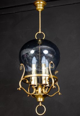 Mid-Century Italian Brass and Light Blue Murano Glass Lantern-MBH-1031821