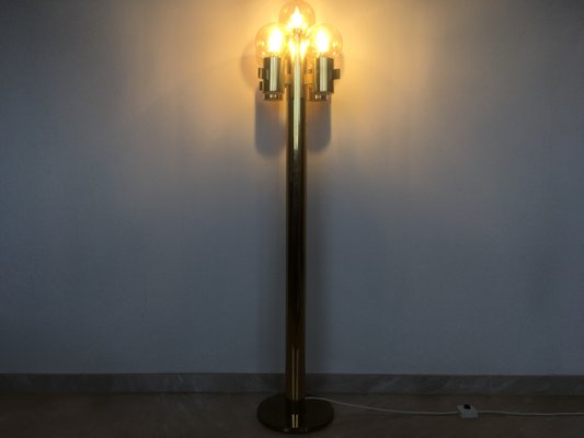 Mid-Century Italian Brass and Murano Glass Floor Lamp by Gaetano Sciolari, 1970s-TZ-557389