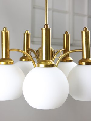 Mid-Century Italian Brass and Opaline Chandelier-HGJ-1778121