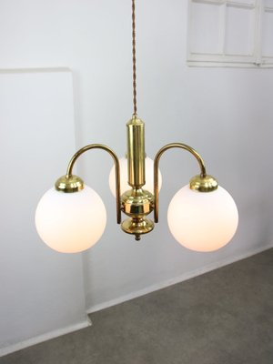 Mid-Century Italian Brass and Opaline Chandelier-HGJ-1784438