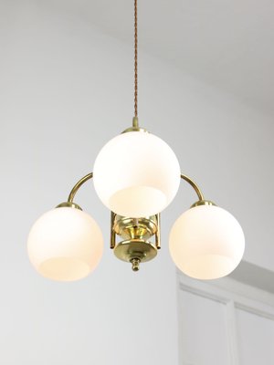 Mid-Century Italian Brass and Opaline Chandelier-HGJ-1784438