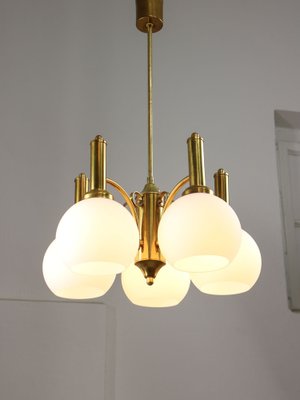 Mid-Century Italian Brass and Opaline Chandelier-HGJ-1778121