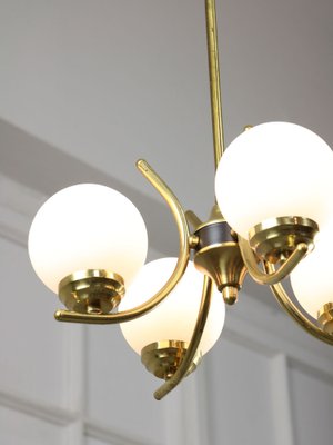 Mid-Century Italian Brass and Opaline Chandelier-HGJ-1723083