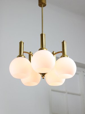 Mid-Century Italian Brass and Opaline Chandelier-HGJ-1778121