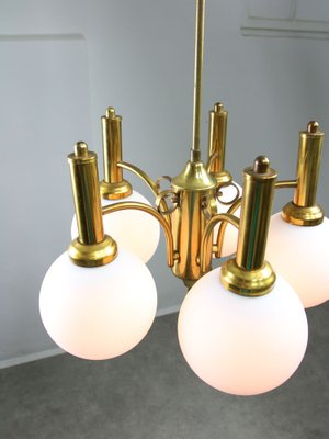 Mid-Century Italian Brass and Opaline Chandelier-HGJ-1778121