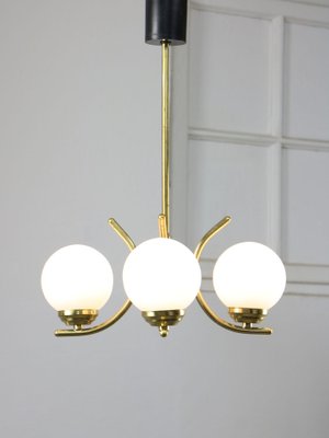 Mid-Century Italian Brass and Opaline Chandelier-HGJ-1723083