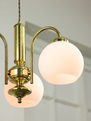 Mid-Century Italian Brass and Opaline Chandelier-HGJ-1784438