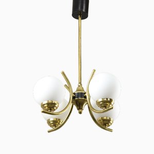 Mid-Century Italian Brass and Opaline Chandelier-HGJ-1723083