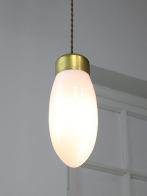 Mid-Century Italian Brass and Opaline Glass Pendant Lamp-HGJ-1757149