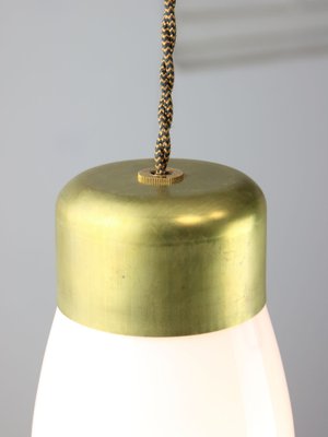 Mid-Century Italian Brass and Opaline Glass Pendant Lamp-HGJ-1757149