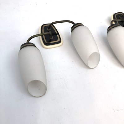 Mid-Century Italian Brass and Opaline Glass Sconces, Set of 2-OT-1081906