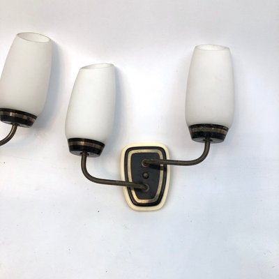 Mid-Century Italian Brass and Opaline Glass Sconces, Set of 2-OT-1081906