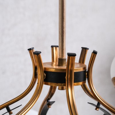 Mid-Century Italian Brass and Opaline Globe Chandelier from Stilnovo-JRP-1756493