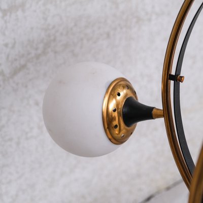 Mid-Century Italian Brass and Opaline Globe Chandelier from Stilnovo-JRP-1756493