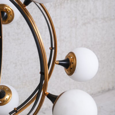 Mid-Century Italian Brass and Opaline Globe Chandelier from Stilnovo-JRP-1756493