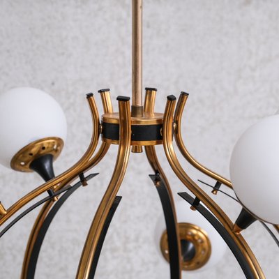 Mid-Century Italian Brass and Opaline Globe Chandelier from Stilnovo-JRP-1756493