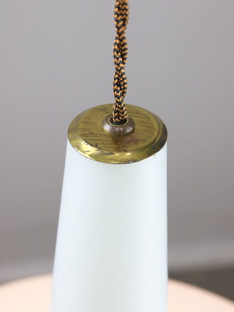 Mid-Century Italian Brass and Opaline Hat Pendant Lamp