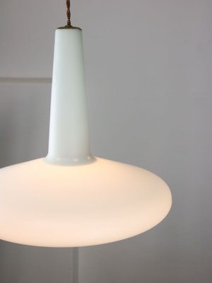 Mid-Century Italian Brass and Opaline Hat Pendant Lamp-HGJ-1757155