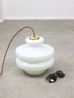 Mid-Century Italian Brass and Opaline Pendant Lamp, 1950s-HGJ-1761600