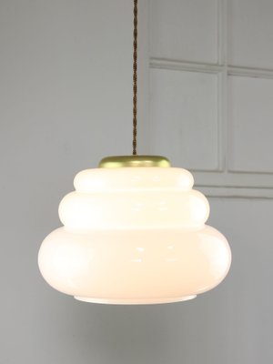 Mid-Century Italian Brass and Opaline Pendant Lamp, 1950s-HGJ-1757211