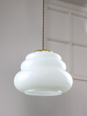 Mid-Century Italian Brass and Opaline Pendant Lamp, 1950s-HGJ-1757211