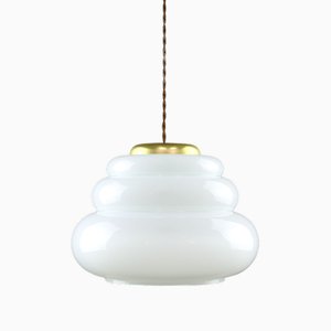 Mid-Century Italian Brass and Opaline Pendant Lamp, 1950s-HGJ-1757211