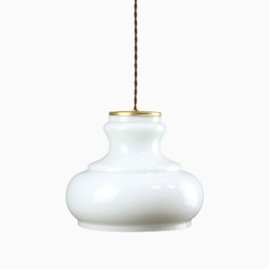 Mid-Century Italian Brass and Opaline Pendant Lamp-HGJ-1785519