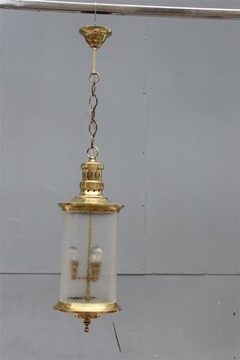 Mid-Century Italian Brass and Satin Glass Cylinder Lantern from Lumi, 1950s-EH-664121