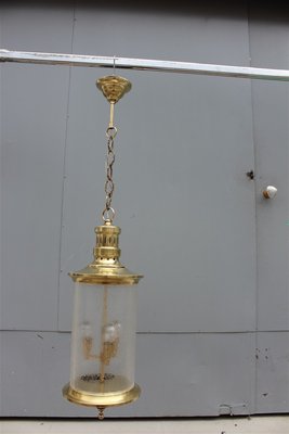 Mid-Century Italian Brass and Satin Glass Cylinder Lantern from Lumi, 1950s-EH-664121