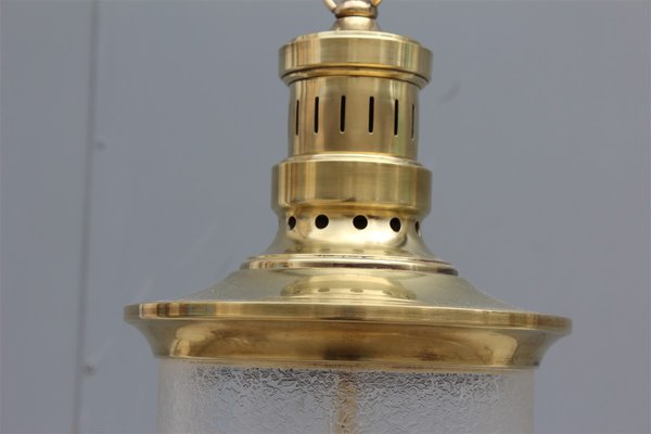 Mid-Century Italian Brass and Satin Glass Cylinder Lantern from Lumi, 1950s-EH-664121