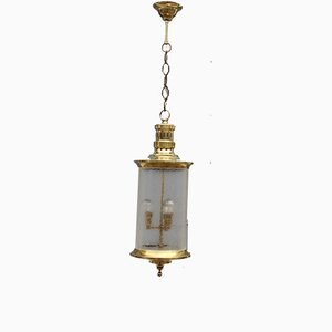 Mid-Century Italian Brass and Satin Glass Cylinder Lantern from Lumi, 1950s-EH-664121