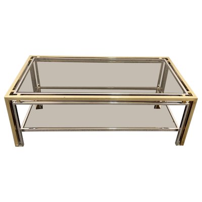 Mid-Century Italian Brass and Smoked Glass Coffee Table, 1970s-JDR-1125998